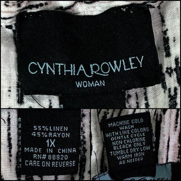 Cynthia Rowley Woman Boho Sleeveless Blouse Top Plus Size 1X White Black Brown - Picture 7 of 11